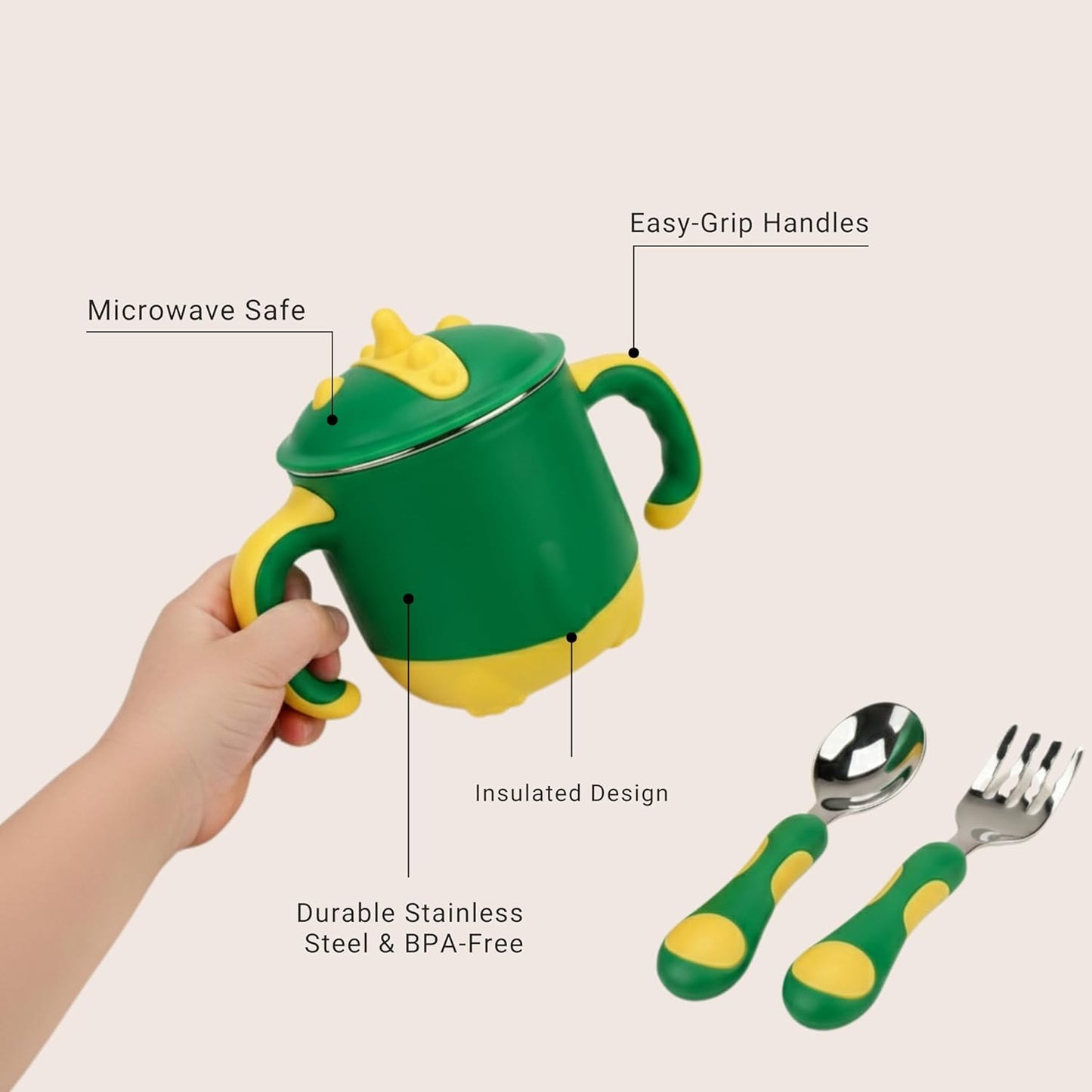Stainless Steel Sipper with Spoon/Fork Set for Baby