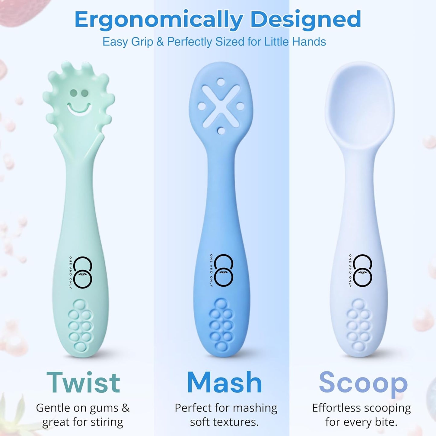 Baby Training Spoon Set, Multi 3 Silicone Spoon