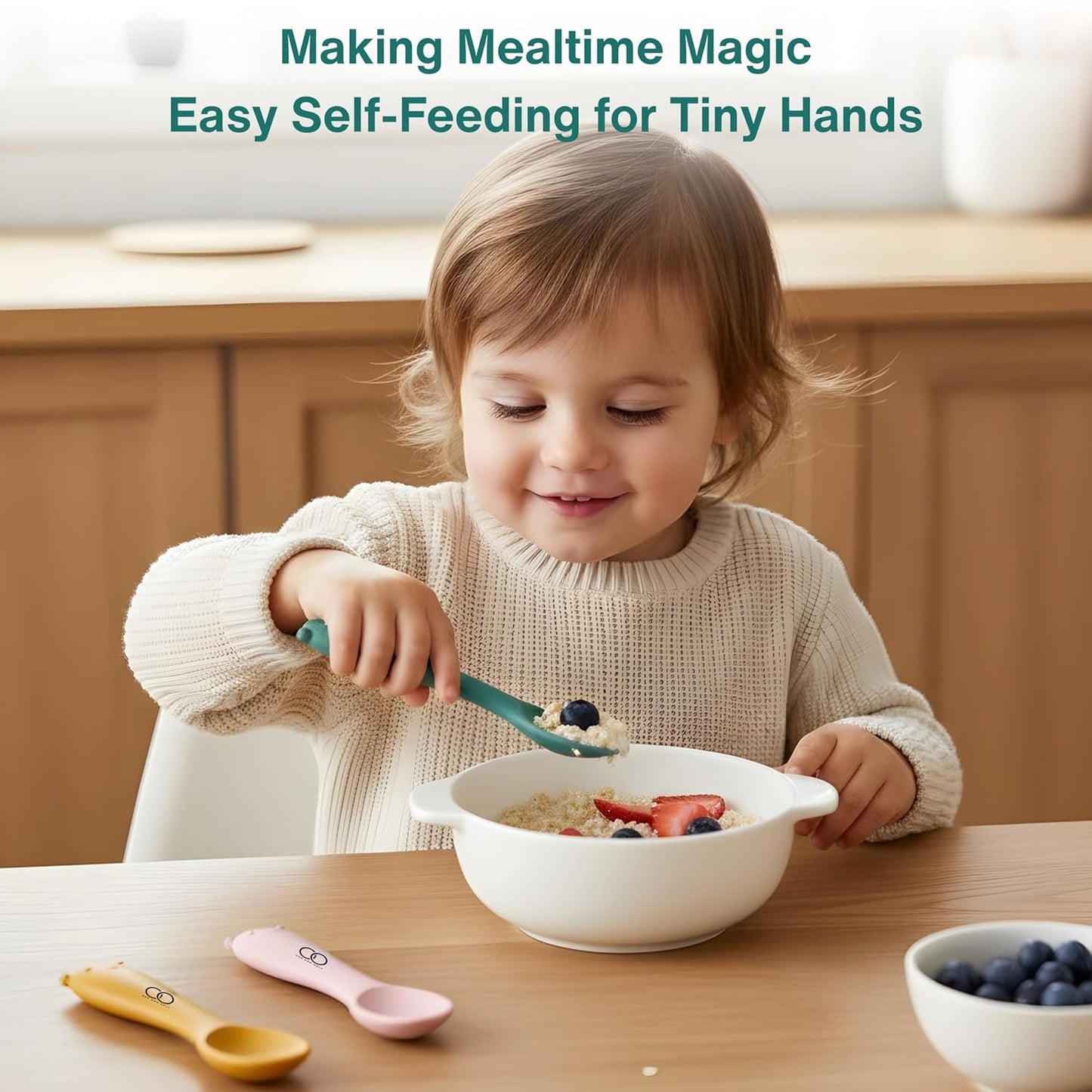 Baby Training Spoon Set, Multicolor-3 Silicone
