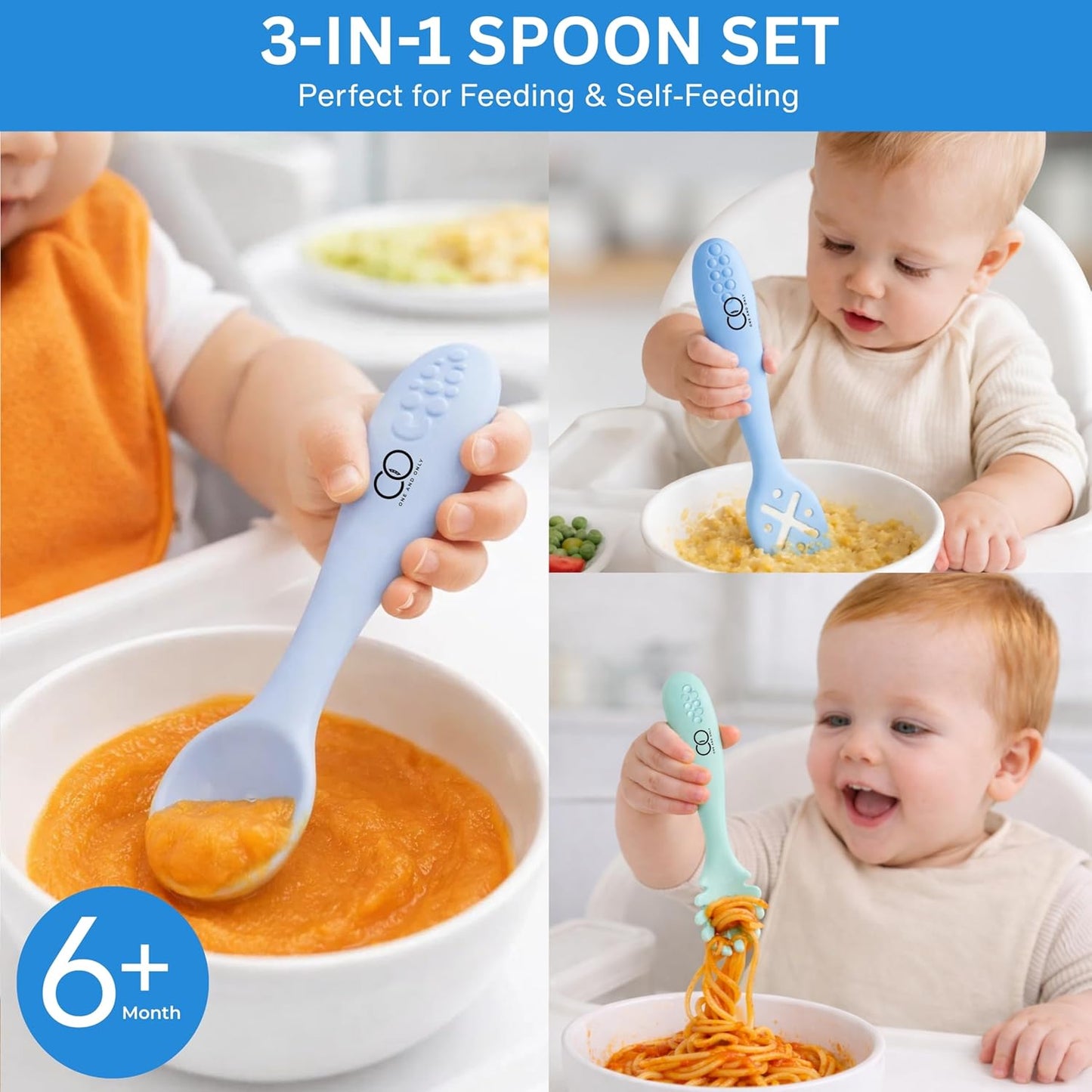 Baby Training Spoon Set, Multi 3 Silicone Spoon