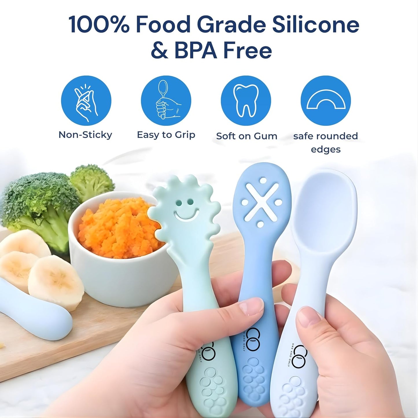 Baby Training Spoon Set, Multi 3 Silicone Spoon